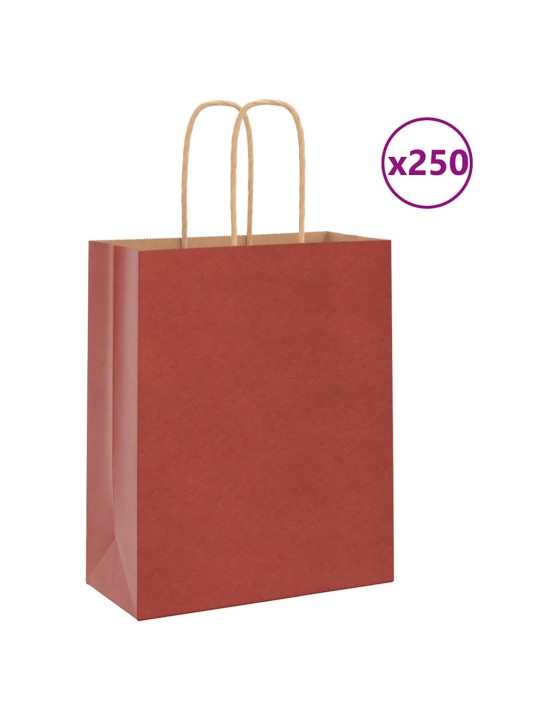 Paperikassit 250 kpl kahvoilla punainen 18x8x22 cm