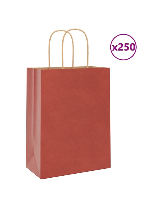 Paperikassit 250 kpl kahvoilla punainen 21x11x28 cm