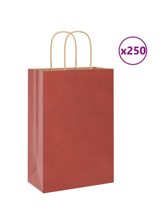 Paperikassit 250 kpl kahvoilla punainen 21x11x31 cm