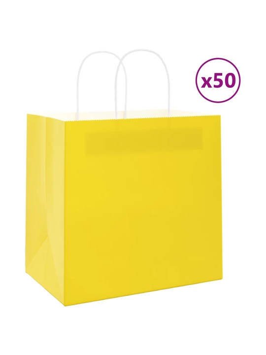 Paperikassit 50 kpl kahvoilla keltainen 26x17x25 cm