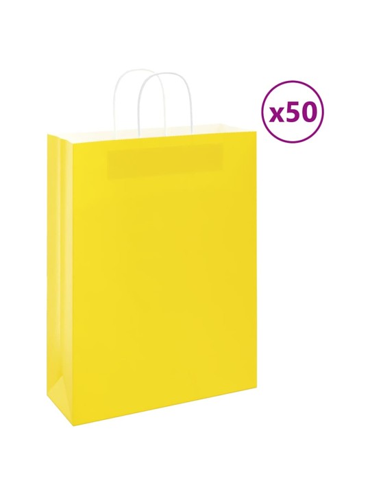 Paperikassit 50 kpl kahvoilla keltainen 32x12x42 cm