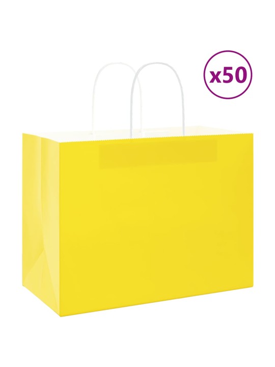 Paperikassit 50 kpl kahvoilla keltainen 32x17x25 cm