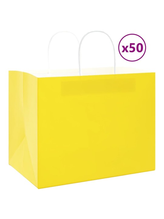 Paperikassit 50 kpl kahvoilla keltainen 32x22x24 cm