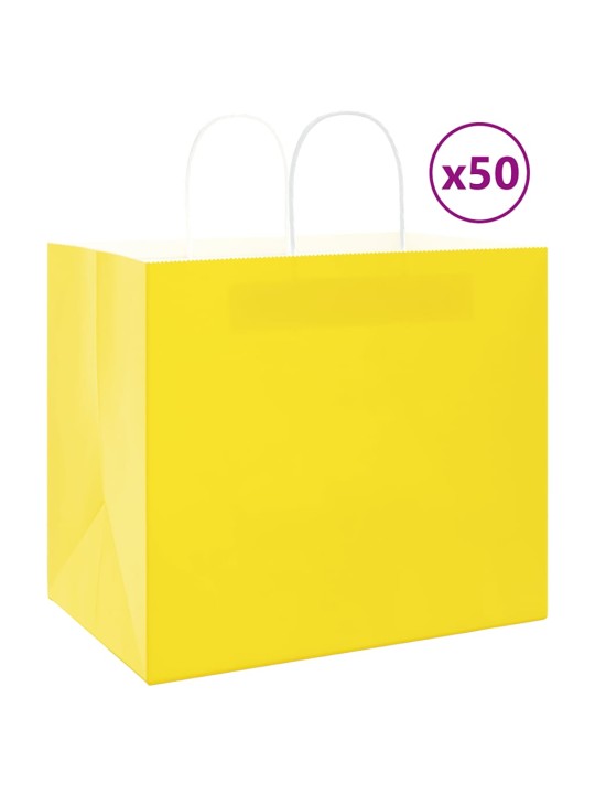 Paperikassit 50 kpl kahvoilla keltainen 32x22x28 cm