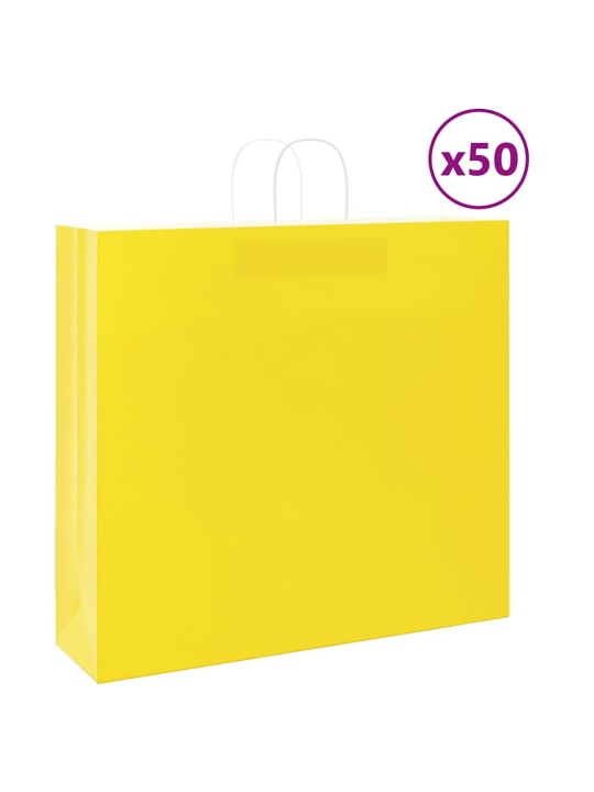 Paperikassit 50 kpl kahvoilla keltainen 54x15x49 cm