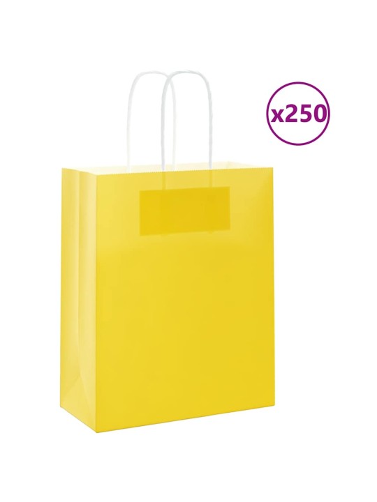 Paperikassit 250 kpl kahvoilla keltainen 18x8x22 cm