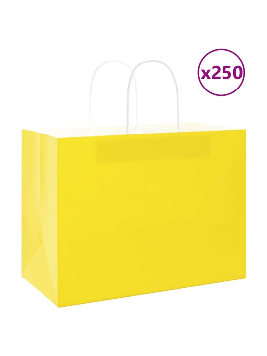 Paperikassit 250 kpl kahvoilla keltainen 32x17x25 cm