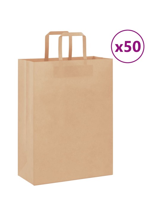 Paperikassit 50 kpl kahvoilla ruskea 26x12x35 cm