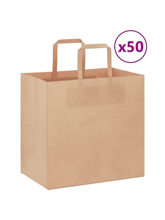 Paperikassit 50 kpl kahvoilla ruskea 26x17x25 cm