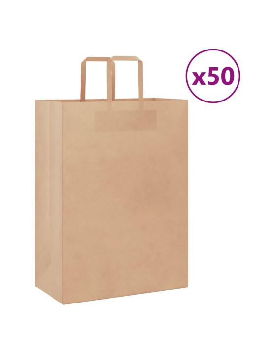 Paperikassit 50 kpl kahvoilla ruskea 32x17x44 cm
