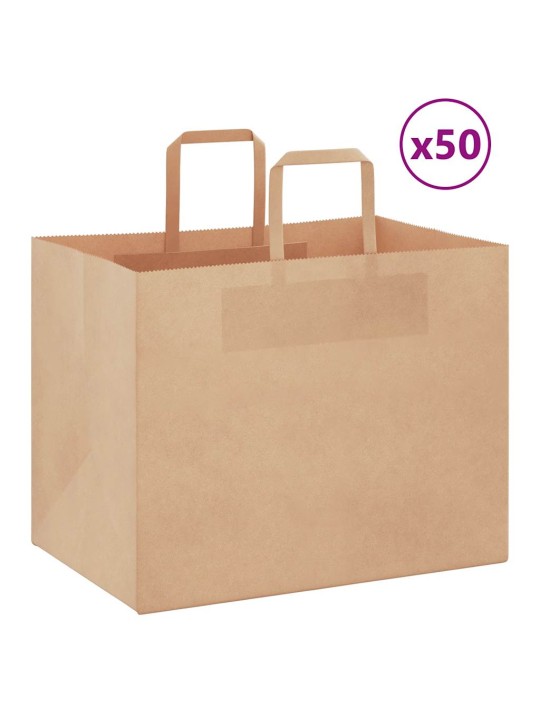 Paperikassit 50 kpl kahvoilla ruskea 32x22x24 cm