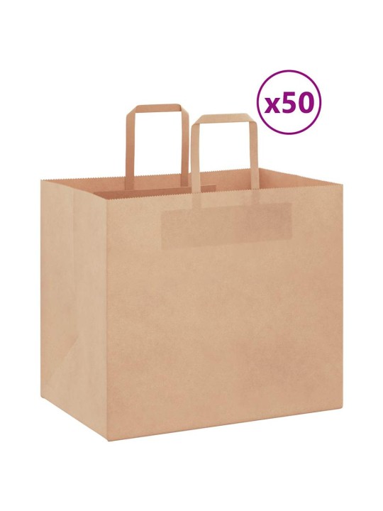 Paperikassit 50 kpl kahvoilla ruskea 32x22x28 cm