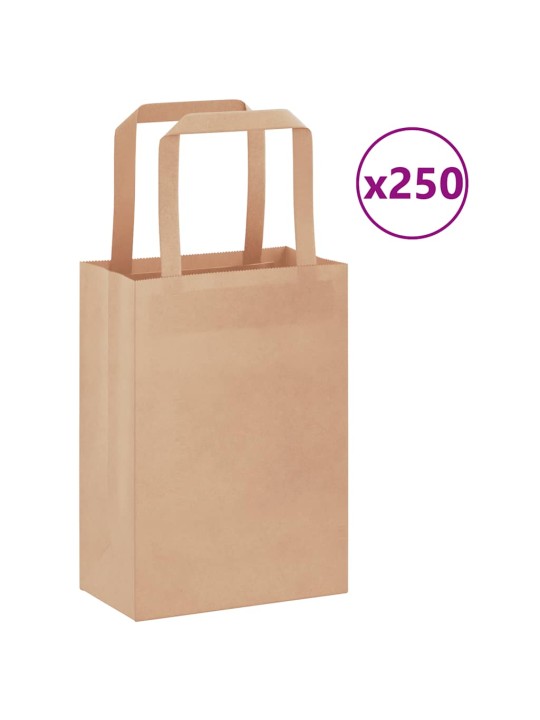 Paperikassit 250 kpl kahvoilla ruskea 15x8x21 cm