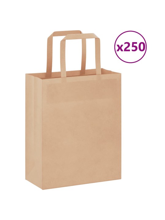 Paperikassit 250 kpl kahvoilla ruskea 18x8x22 cm