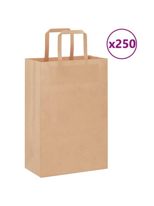 Paperikassit 250 kpl kahvoilla ruskea 21x11x31 cm