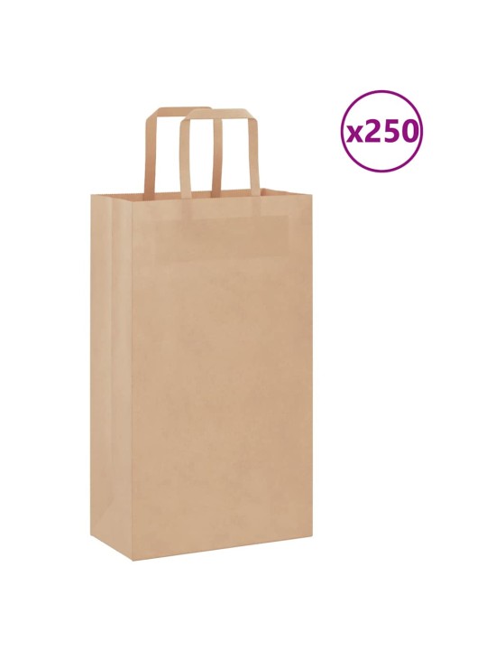 Paperikassit 250 kpl kahvoilla ruskea 21x11x36 cm