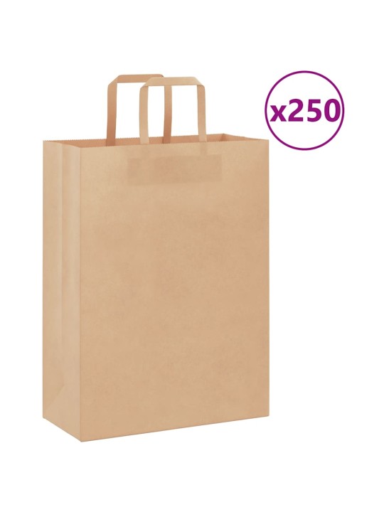 Paperikassit 250 kpl kahvoilla ruskea 26x12x35 cm