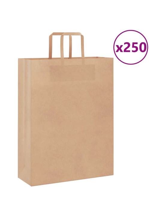 Paperikassit 250 kpl kahvoilla ruskea 32x12x42 cm