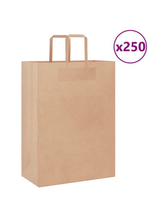Paperikassit 250 kpl kahvoilla ruskea 32x17x44 cm