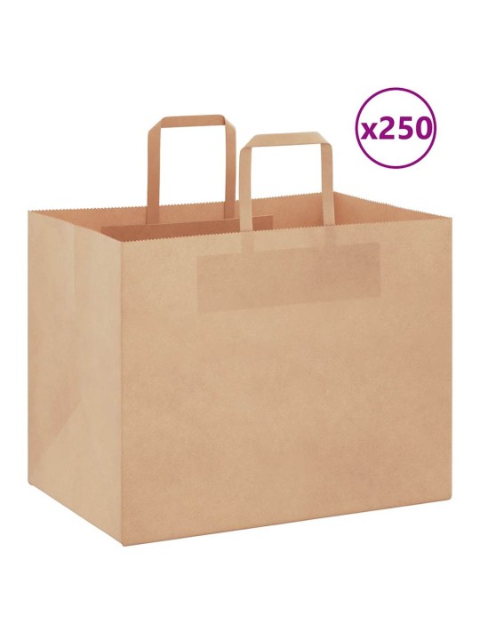 Paperikassit 250 kpl kahvoilla ruskea 32x22x24 cm
