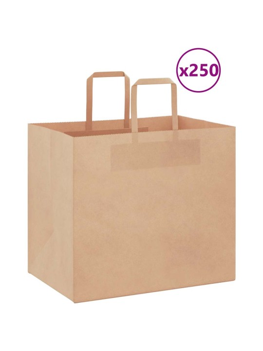 Paperikassit 250 kpl kahvoilla ruskea 32x22x28 cm
