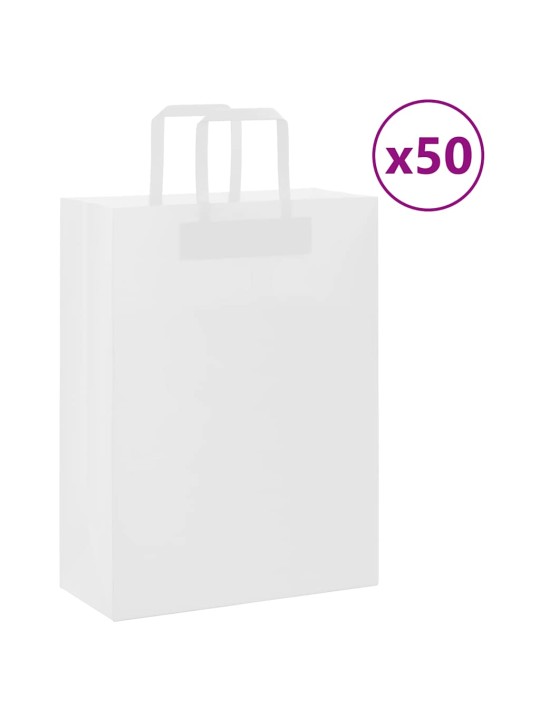Paperikassit 50 kpl kahvoilla valkoinen 26x12x35 cm