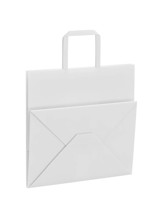 Paperikassit 50 kpl kahvoilla valkoinen 26x17x25 cm
