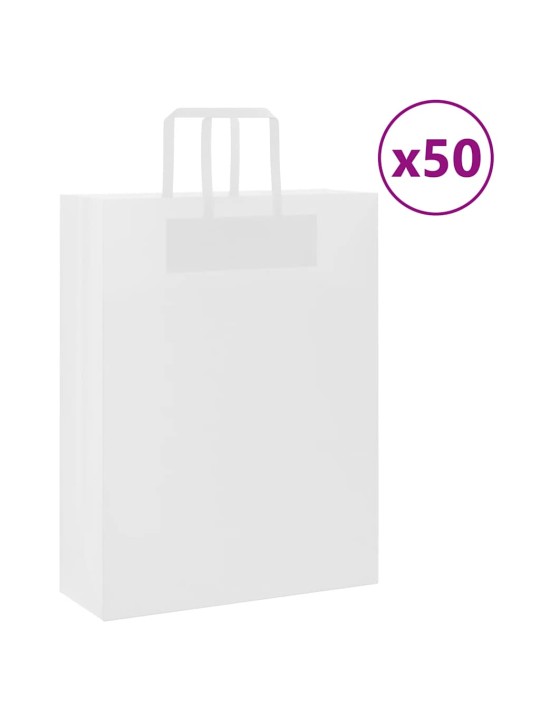 Paperikassit 50 kpl kahvoilla valkoinen 32x12x42 cm