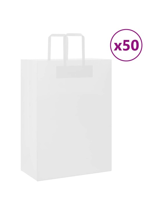 Paperikassit 50 kpl kahvoilla valkoinen 32x17x44 cm