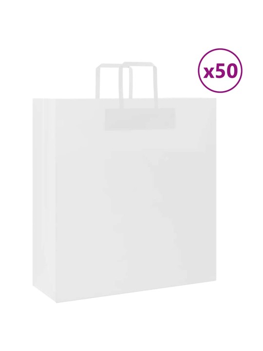 Paperikassit 50 kpl kahvoilla valkoinen 45x17x48 cm