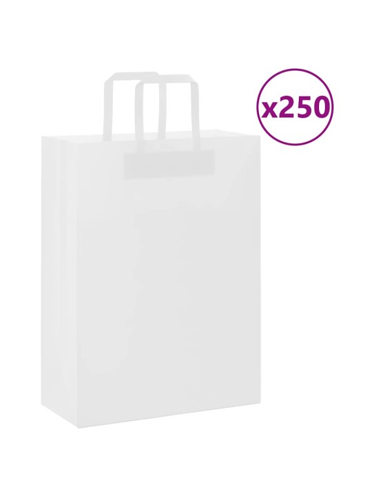 Paperikassit 250 kpl kahvoilla valkoinen 26x12x35 cm