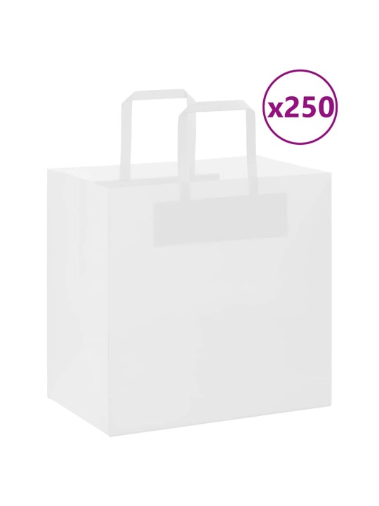 Paperikassit 250 kpl kahvoilla valkoinen 26x17x25 cm