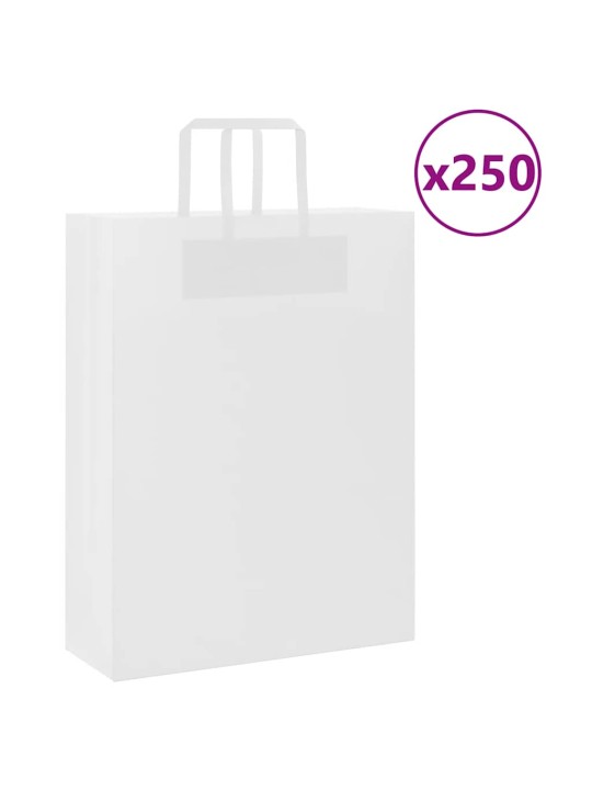 Paperikassit 250 kpl kahvoilla valkoinen 32x12x42 cm
