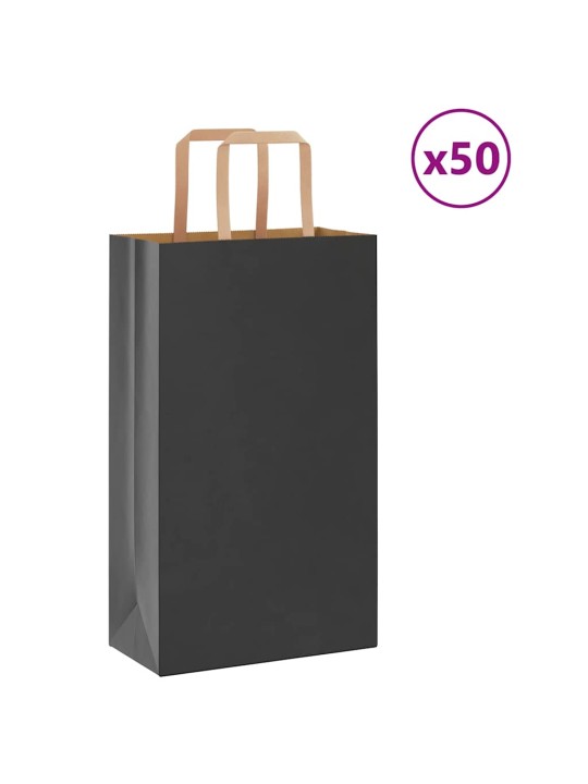 Paperikassit 50 kpl kahvoilla musta 21x11x36 cm