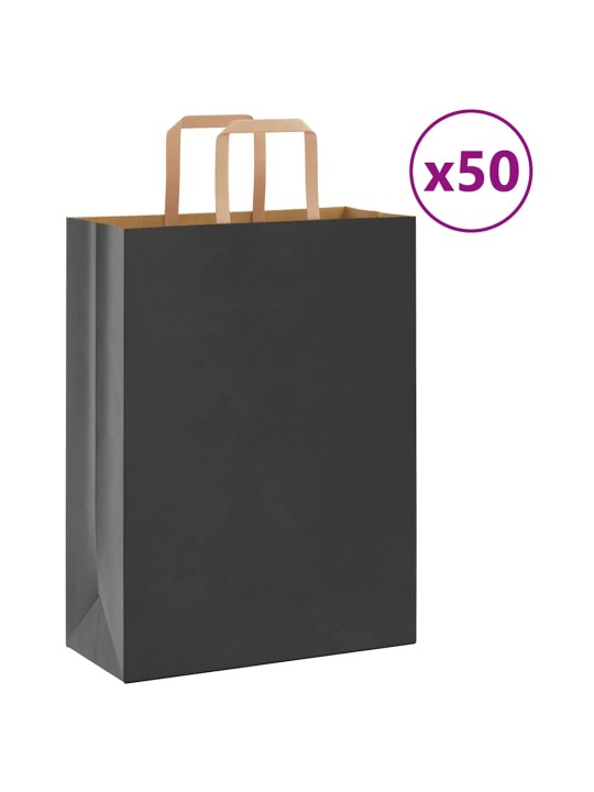 Paperikassit 50 kpl kahvoilla musta 26x12x35 cm