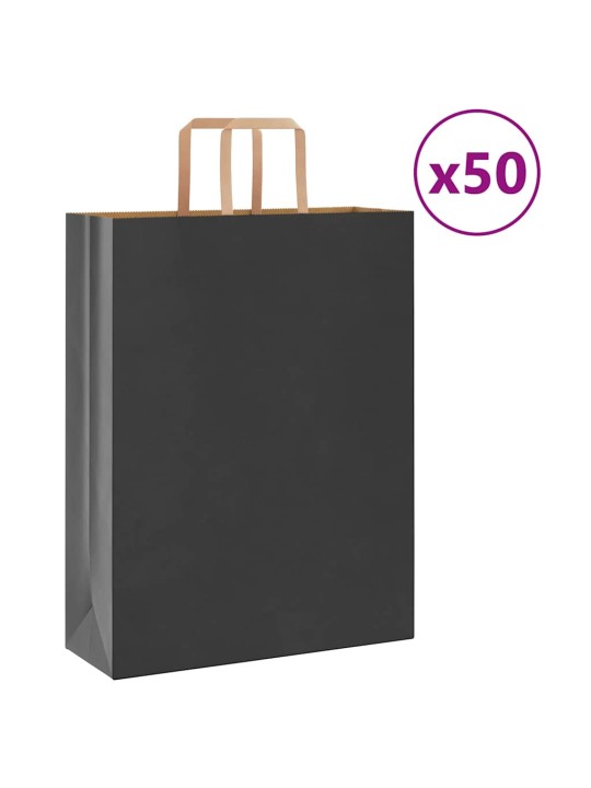 Paperikassit 50 kpl kahvoilla musta 32x12x42 cm