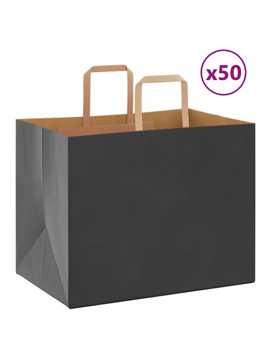 Paperikassit 50 kpl kahvoilla musta 32x22x24 cm