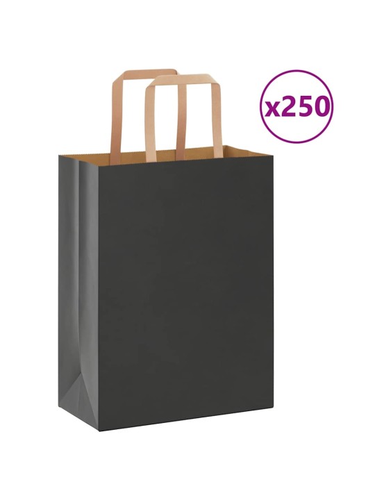 Paperikassit 250 kpl kahvoilla musta 21x11x28 cm