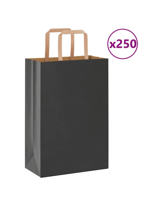 Paperikassit 250 kpl kahvoilla musta 21x11x31 cm