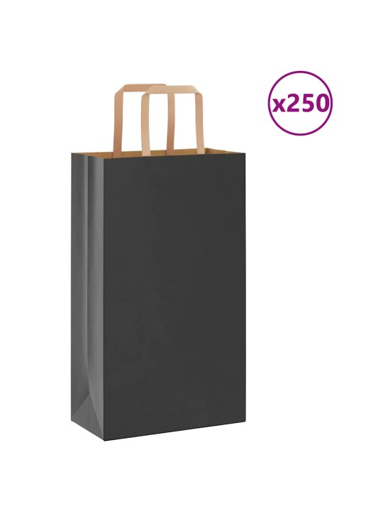 Paperikassit 250 kpl kahvoilla musta 21x11x36 cm