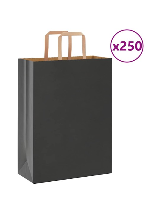 Paperikassit 250 kpl kahvoilla musta 26x12x35 cm
