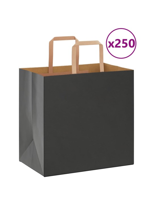 Paperikassit 250 kpl kahvoilla musta 26x17x25 cm
