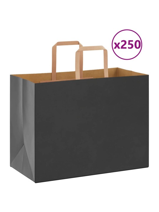Paperikassit 250 kpl kahvoilla musta 32x17x25 cm