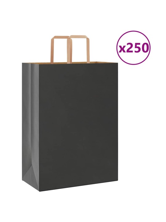 Paperikassit 250 kpl kahvoilla musta 32x17x44 cm