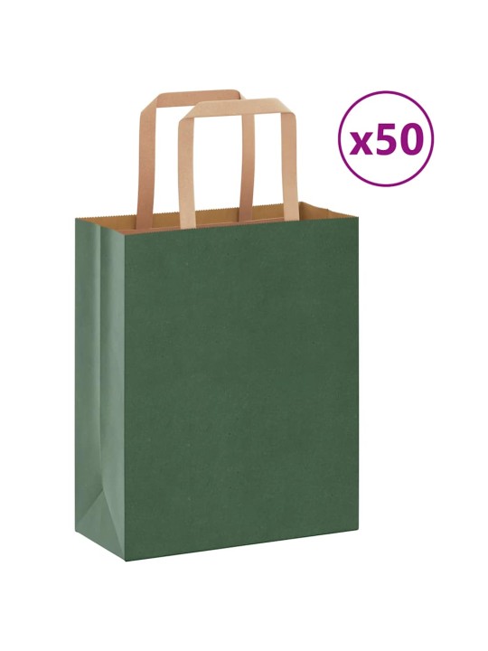 Paperikassit 50 kpl kahvoilla vihreä 18x8x22 cm