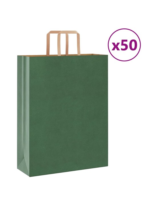 Paperikassit 50 kpl kahvoilla vihreä 32x12x42 cm