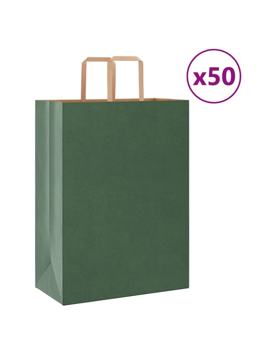 Paperikassit 50 kpl kahvoilla vihreä 32x17x44 cm