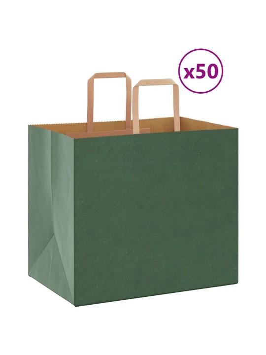 Paperikassit 50 kpl kahvoilla vihreä 32x22x28 cm