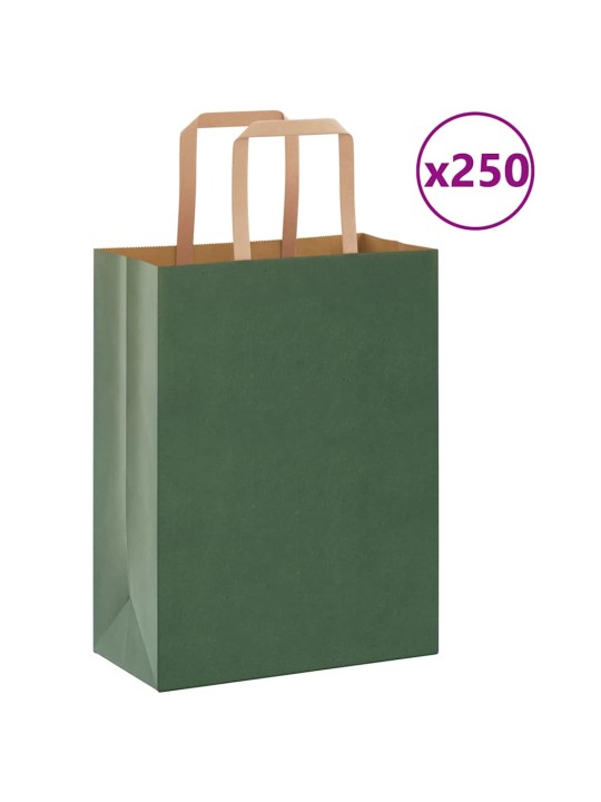 Paperikassit 250 kpl kahvoilla vihreä 21x11x28 cm