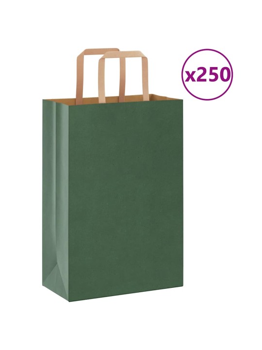Paperikassit 250 kpl kahvoilla vihreä 21x11x31 cm